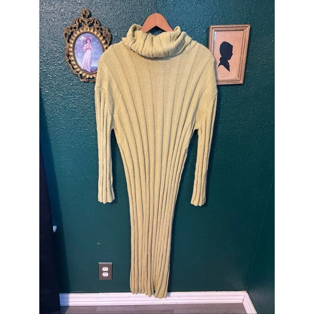 Free People Beach Wanda Sweater Dress Size Large Dried Moss Green Forest Fairy B